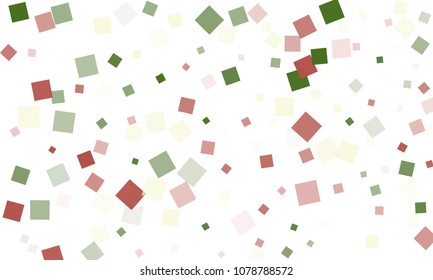 Green and Red Confetti in the Form of Rectangles on White Background