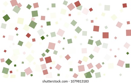 Green and Red Confetti in the Form of Rectangles on White Background