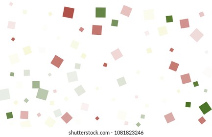 Green and Red Confetti in the Form of Rectangles on White Background