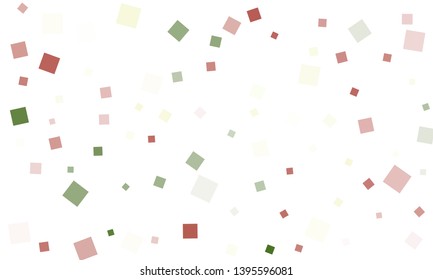 Green and Red Confetti in the Form of Rectangles on White Background