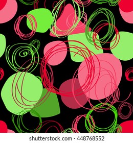 Green and red crossing the contour on a black background. Pattern textile fabric or wrapping paper. Graphic design. Vector illustration