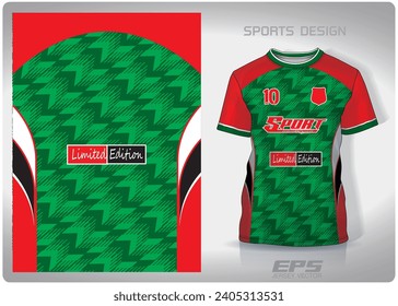 Green red diagonal woven fabric pattern design, illustration, textile background for sports t-shirt, football jersey shirt mockup for football club. consistent front view