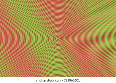 Green and red dotted halftone vector background. Autumn color palette halftone banner template. Vivid dotted pattern. Textured dotted gradient. Pop art surface design. Abstract halftone texture