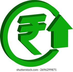 Gráfico de flecha 3D verde arriba y rojo abajo que muestra la tendencia ascendente, descendente, resultado comercial, símbolo de ganancias o pérdidas. Flecha del negocio, concepto de los objetivos. Símbolos de dinero del mundo 3D. Vector de crecimiento financiero