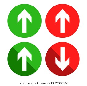 Green up red down arrow icon sign vector isolated on circle shape. Cryptocurrency, stock and forex investment trading analysis.	