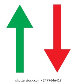 Green up and red down arrow isolated on white background.