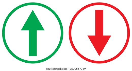 Green and red up and down arrow set isolated on white background. Double arrow sign.