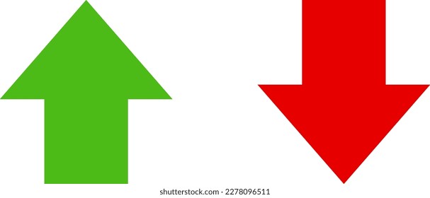 Juego de Icono de Precios o Tasa de Interés de la Inflación del Mercado de Valores con Flecha Verde Arriba y Derecha Roja. Imagen vectorial.