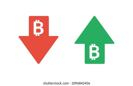 Pfeile mit bitcoin-Kryptowährung grün und rot nach unten