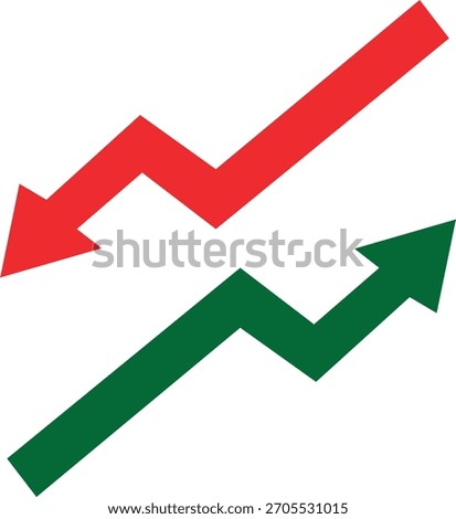 Green up and red down arrows depicting financial market trends