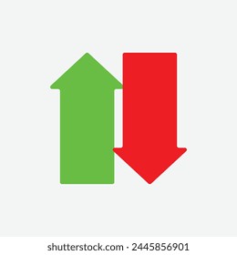 green up and red down arrows, round solid vector signs. Green Up Arrow, Red Down Arrow icon. Vector illustration. Eps file 74.