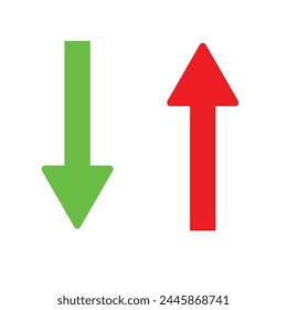 green up and red down arrows, round solid vector signs. Green Up Arrow, Red Down Arrow icon. Vector illustration. Eps file 11.