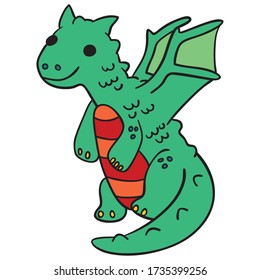 green and red Dragon colored freehand drawing, fantasy animal sketch, cute creature illustration, coloring page image