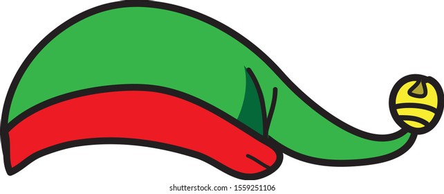Green red elf hat, beautiful yellow bell.