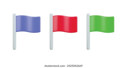 conjunto de ilustración vectorial 3d de bandera verde y roja