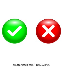Green and red flat icons buttons isolated on white