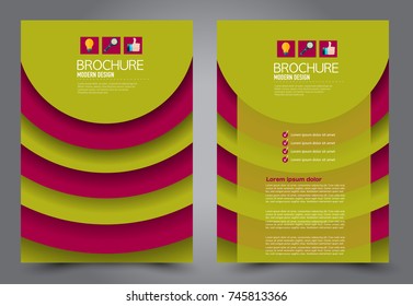 Green and red flyer template design. Brochure abstract background for business, education, presentation, advertisement. Corporate identity style concept. Editable vector illustration.