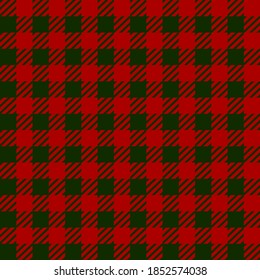 Green Red Gingham Buffalo Lumberjack tartan Checkered plaid seamless pattern. Texture for plaid, tablecloths, clothes, shirts, dresses, paper, bedding, blankets, quilts,textile products. Vector EPS