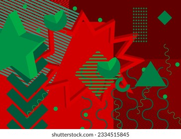Grüne und rote grafische Hintergrundgrafik. Vektorgrafik mit Hintergrund geometrischer Farbformen.
