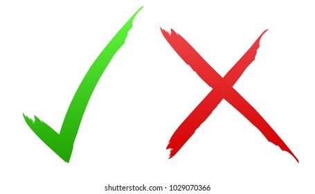 Green and red hand drawn check mark flat vector graphic