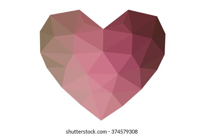Green, red heart isolated on white background. Geometric rumpled triangular low poly origami style gradient graphic illustration. Vector polygonal design for your business.