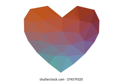 Green, red heart isolated on white background. Geometric rumpled triangular low poly origami style gradient graphic illustration. Vector polygonal design for your business.