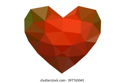 Green, red heart isolated on white background. Geometric rumpled triangular low poly origami style gradient graphic illustration. Vector polygonal design for your business.