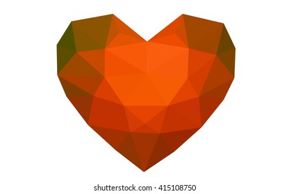 Green, red heart isolated on white background. Geometric rumpled triangular low poly origami style gradient graphic illustration. Vector polygonal design for your business.