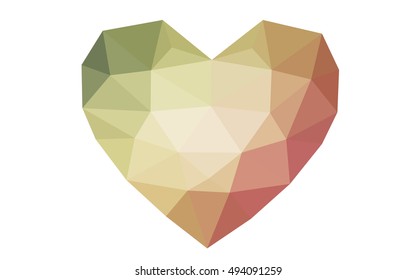 Green, red heart isolated on white background. Geometric rumpled triangular low poly origami style gradient graphic illustration. Vector polygonal design for your business.