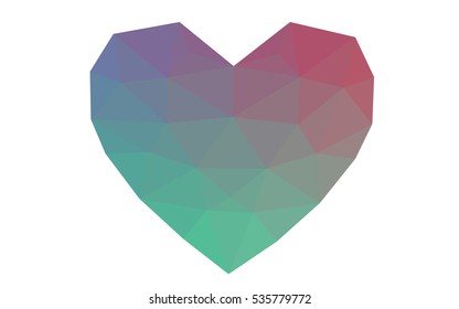 Green red heart isolated on white background. Geometric rumpled triangular low poly origami style gradient graphic illustration. Vector polygonal design for your business.