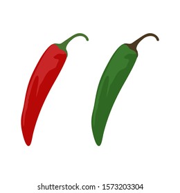 Green and red hot pepper on white isolated background. It can be used for decoration of textile, paper and other surfaces.