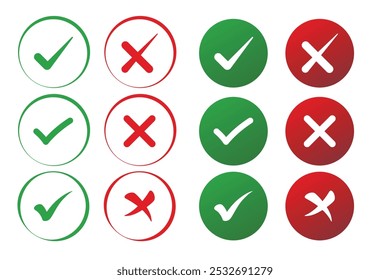 Green and Red Icon Set. Cross and Checkmark Icon Set