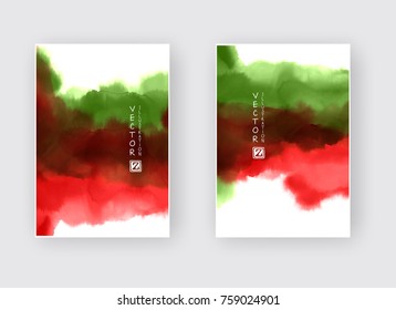 Green red ink brush stroke on white background. Japanese style. Vector illustration of grunge wave stains.Vector brushes illustration.