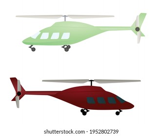 Green and red  isolated helicopter. vector illustration