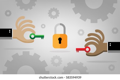 Green and Red key, data protection for business or network management concepts.