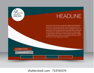 Green and red landscape wide flyer or brochure template. Billboard abstract background design. Business, education, presentation, advertisement concept. Vector illustration.