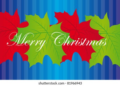 green and red leaves over blue lines background. vector