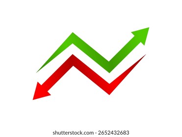 Green and red line arrow zigzag graph up and down business icon vector design