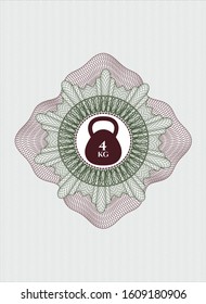 Green and Red linear rosette with 4kg kettlebell icon inside