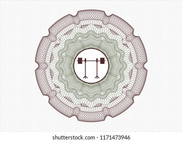 Green and Red linear rosette with barbell on rack icon inside
