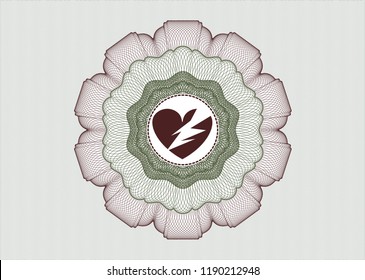 Green and Red linear rosette with broken heart icon inside