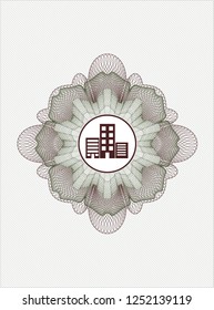 Green and Red linear rosette with buildings icon inside