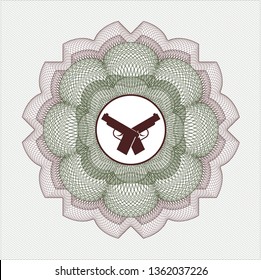 Green and Red linear rosette with crossed pistols icon inside