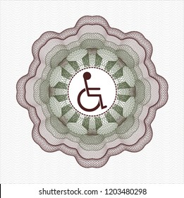 Green and Red linear rosette with disabled (wheelchair) icon inside