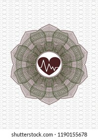 Green and Red linear rosette with heart with electrocardiogram icon inside