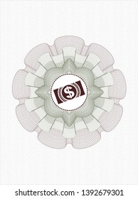 Green and Red linear rosette with money, dollar bill icon inside
