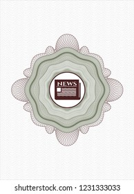 Green and Red linear rosette with newspaper icon inside