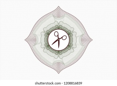 Green and Red linear rosette with scissors icon inside