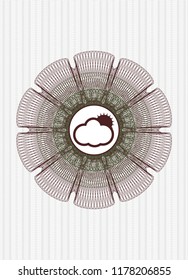 Green and Red linear rosette with sun behind cloud icon inside