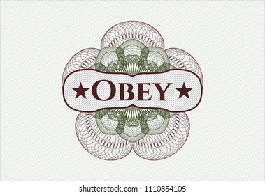 Green and Red linear rosette with text Obey inside